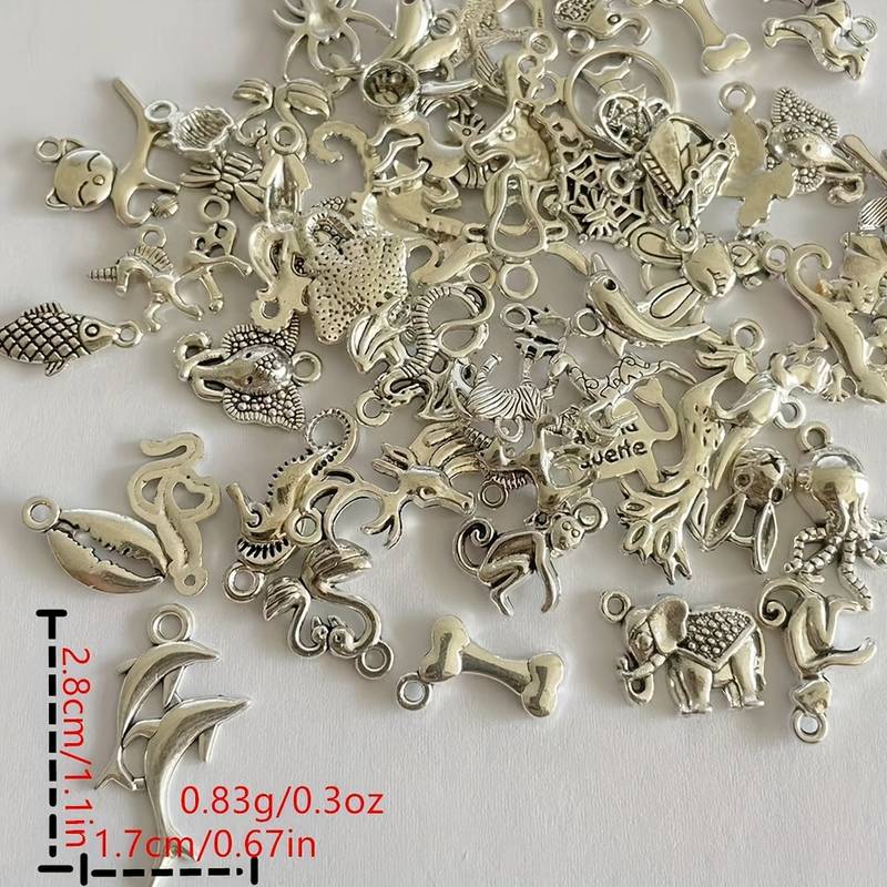 100pcs Mixed Animal Series Alloy Pendants Vintage Silvery Animal Charms  Bulk For Jewelry Accessories DIY Necklace Making Supplies